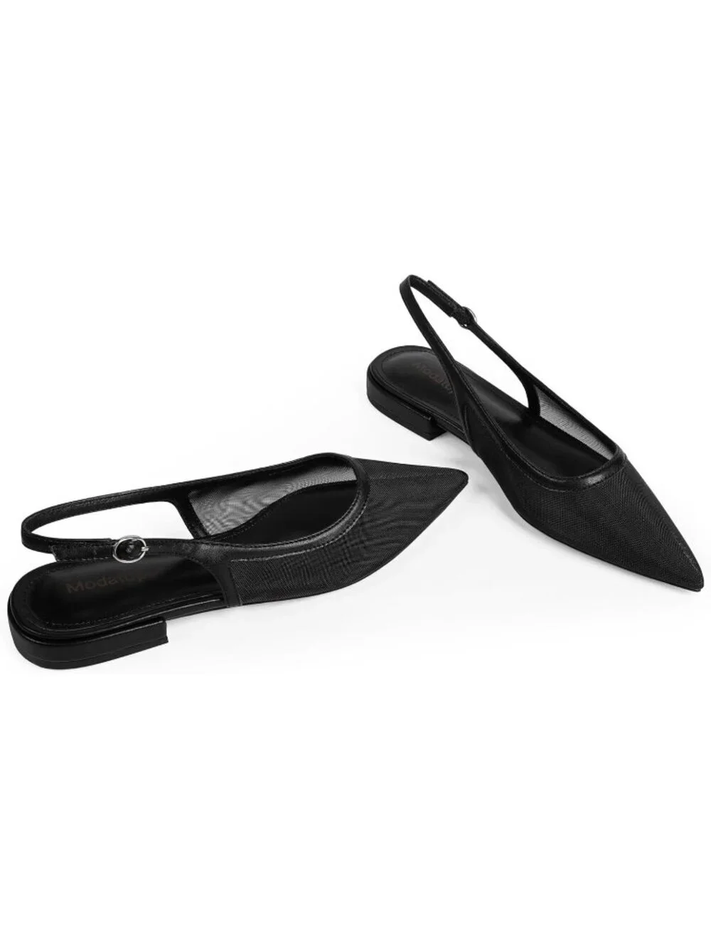 Women's Black Mesh Slingback Flats Pointed Toe Classic Sandals Buckle Shoes